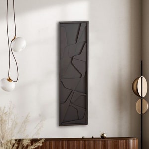 Modern Geometric Wall Art, 3D Wall Art Framed, Wood Wall Panel Decor, Large Wall Art Oversized Vertical, Minimalist Wall Art, Wood Artwork