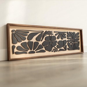 Arte mural botánico en madera / Adorno floral hecho a mano para pared / Panel floral moderno de madera / Decoración del hogar inspirada en la naturaleza / Regalo navideño estilo boho