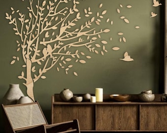 Tree Of Life Wall Art Wood, Tree with Birds Wood Wall Art, Wooden Wall Decor, Unique Christmas Gift, Housewarming Gift, Personalized Gift