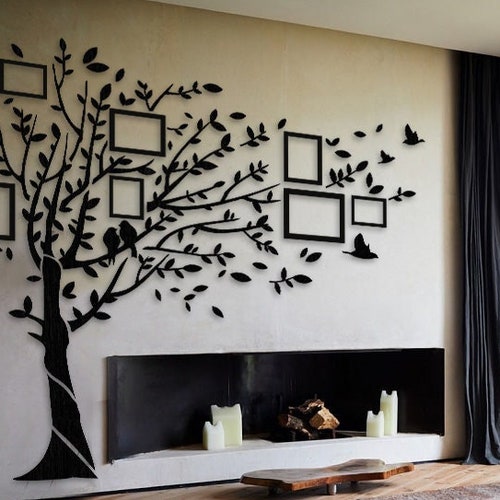 Family Tree With Photos Tree Wood Wall Art Large Family Etsy