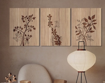 Floral Wood Wall Art: 3-Piece Boho Bedroom Decor