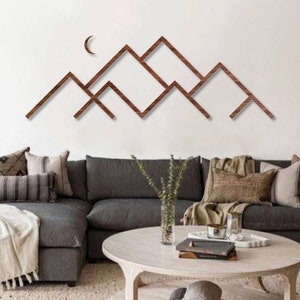 Line Mountain Art, Mountain Wood Wall Art, Minimalist Mountain Wall Art, Geometric Line Art, Housewarming Gift Decor, Extra Large Wood Art
