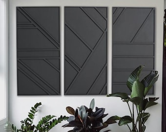 Geometric Wood Wall Decor: Black Abstract Art, Set of 3