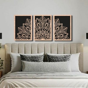 Mandala Wall Art Wood, Mandala Panels, Moroccan Wood Wall Art, Mandala Wall Decor Set, Bedroom Wall Art,Wood Wall Panels, Mandala Flower