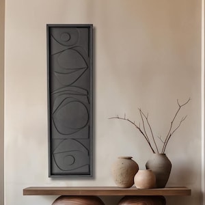 Vertical Wall Art Long, 3D Wood Wall Art, Black Wall Art For Living Room, Textured Wooden Wall Art, Apartment Wall Art, Oversized Wall Art