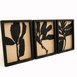 Blätter Botanische Holz Wand Kunst Dekor, 3-teilige große Blumen Wanddekoration, Blatt Kunst, Mid Century moderne Wandkunst, Boho Zimmer, 3er Set