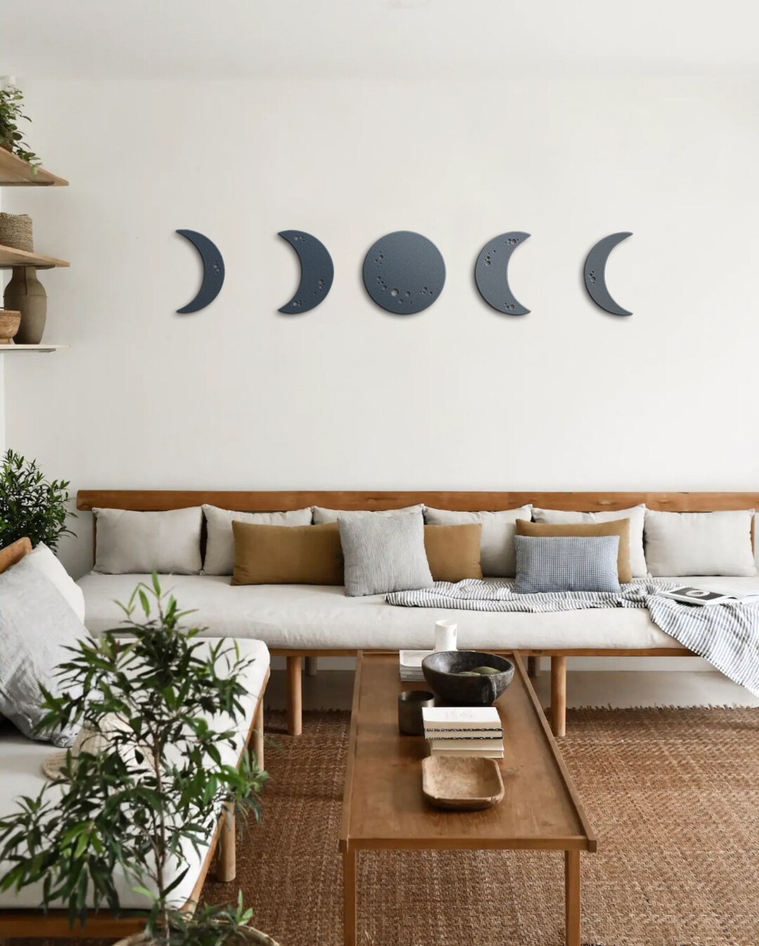 Wood Moon Wall Art Moon Phase Wall Decor Bohemian Moon Moon Etsy