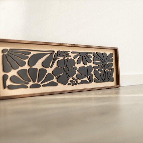 Décoration murale en bois botanique Japandi | Décoration murale florale faite main | Fleur moderne en bois | Décoration intérieure inspirée de la nature | Cadeau bohème pour les fêtes
