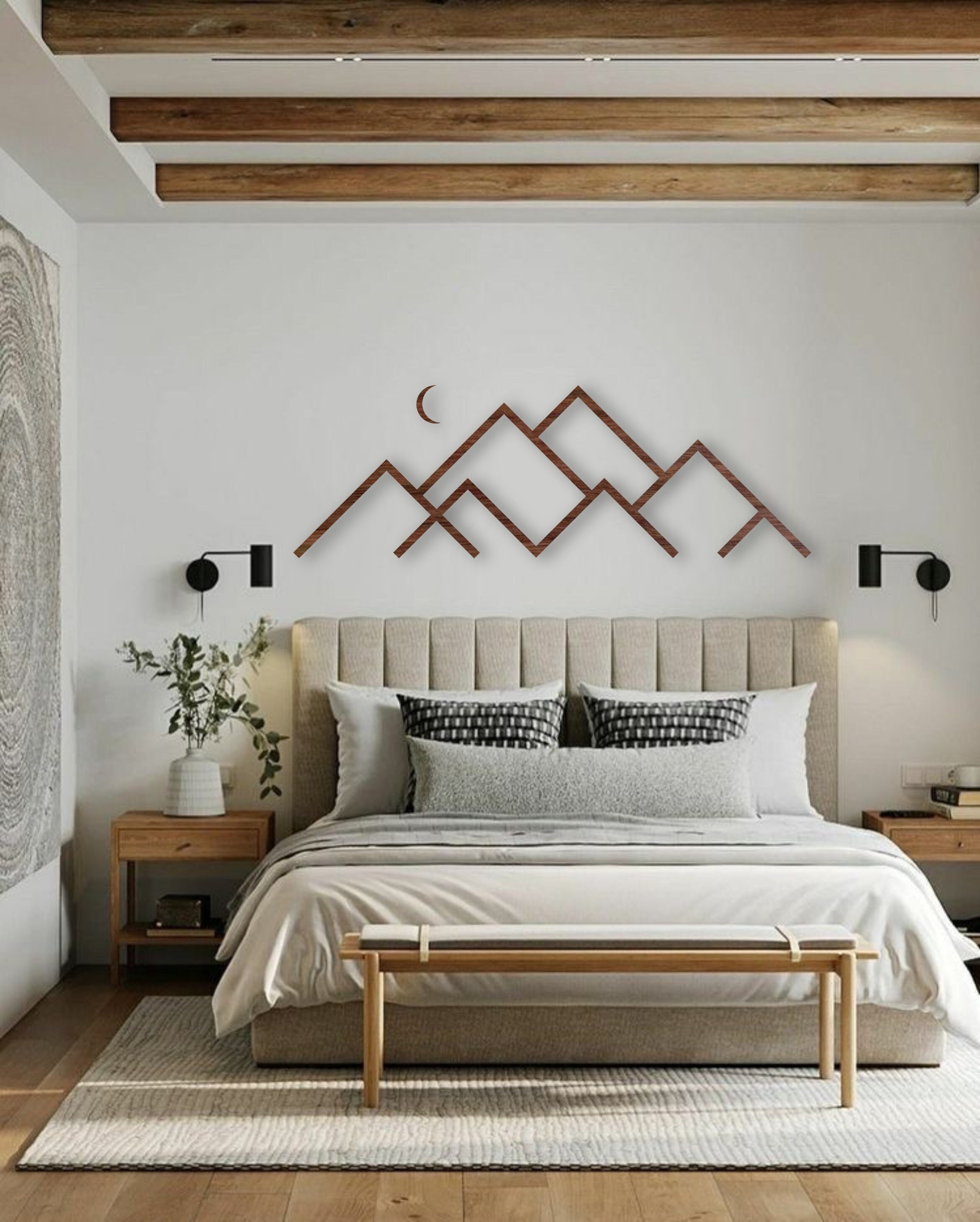 Mountain Wood Wall Art, Minimalist Mountain Wall Art, Geometric Line Art, Housewarming Gift Decor, Extra Large Wood Wall Art