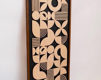 Bauhaus Geometric Wood Wall Art: Mid Century Modern Panel