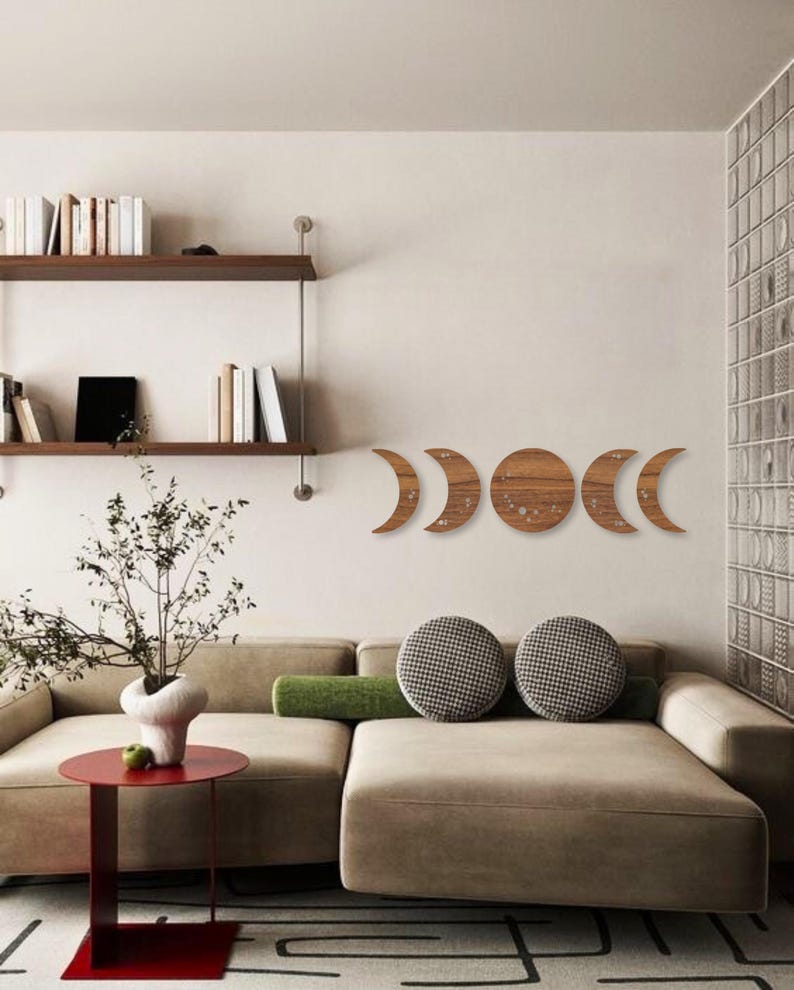 Handmade Moon Phase Wood Wall Art: Lunar Cycle Boho Decor - Etsy