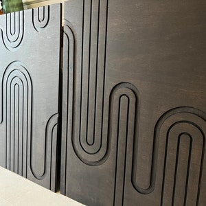 Modern Wood Wall Art Set, Wood Wall Art Geometric, Abstract Wood Wall Decor, Curved Wood Panel, Modern Wall Panels, Geometric Artwork