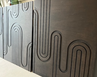 Modern Wood Wall Art Set, Wood Wall Art Geometric, Abstract Wood Wall Decor, Curved Wood Panel, Modern Wall Panels, Geometric Artwork