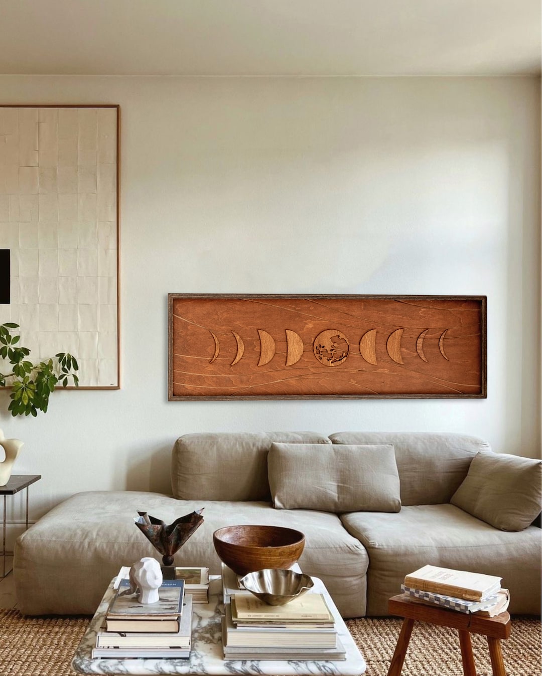 Wood Moon Phase Wall Art: Framed Mid Century Modern Boho Decor, Custom ...