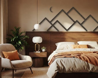 Geometric Mountain Wall Art | Wooden Mountain Range | Modern Rustic Wall Hanging | Nature Inspired Bedroom Decor | Extra Large Wall Art