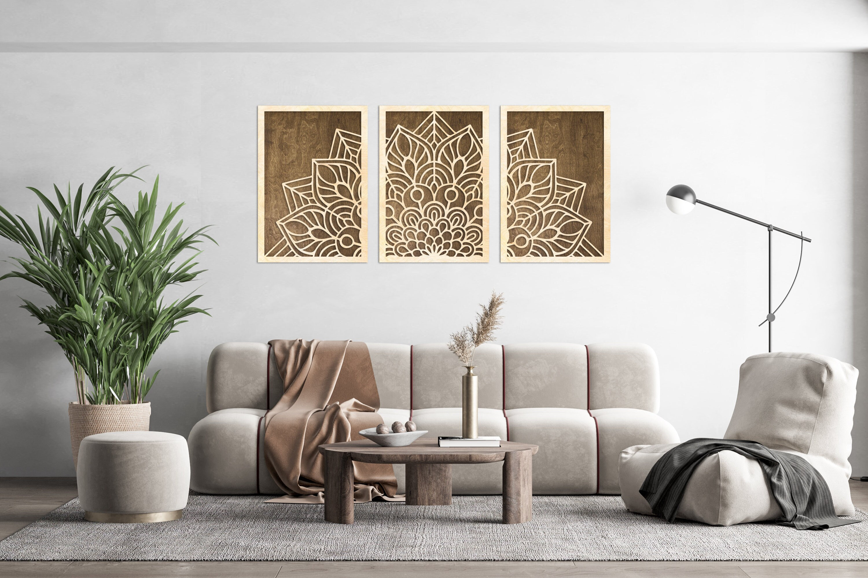 Large Mandala Wood Wall Art, Wood Mandala Wall Decor, Mandala Wall Art Set, 3 Panel Wood Wall Art, Mandala Wood Laser Cut