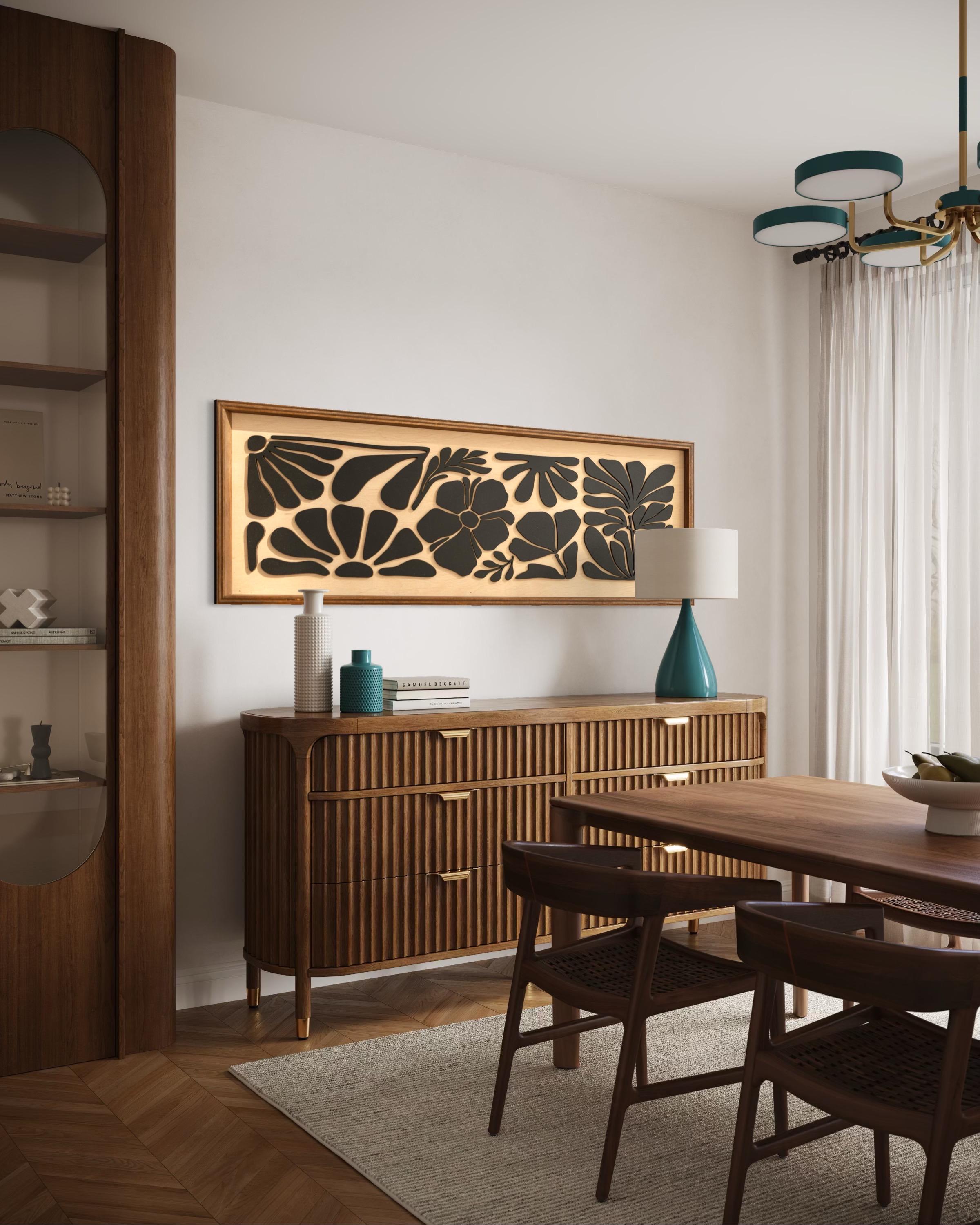 ロングパネルウォールアート、ボタニカルウッドウォールアートホーム