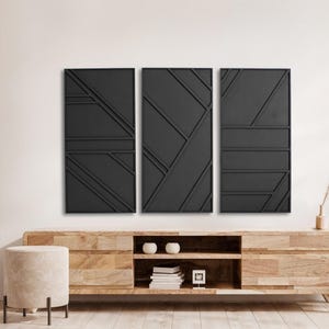 Modern Wood Wall Art Set Geometric, Contemporary Minimalist Wall Art Panels, Set Of 3, Large Modern Wood Wall Hanging, Abstract Wooden Panel