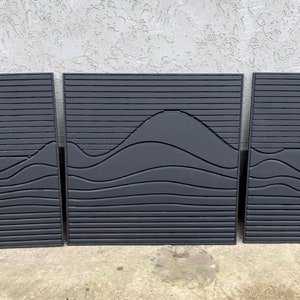 Juego de arte mural de madera, arte geométrico lineal, arte mural con textura de madera, arte mural de madera tallada, decoración de regalo de inauguración de la casa, arte mural con formas, juego de 3 piezas de madera
