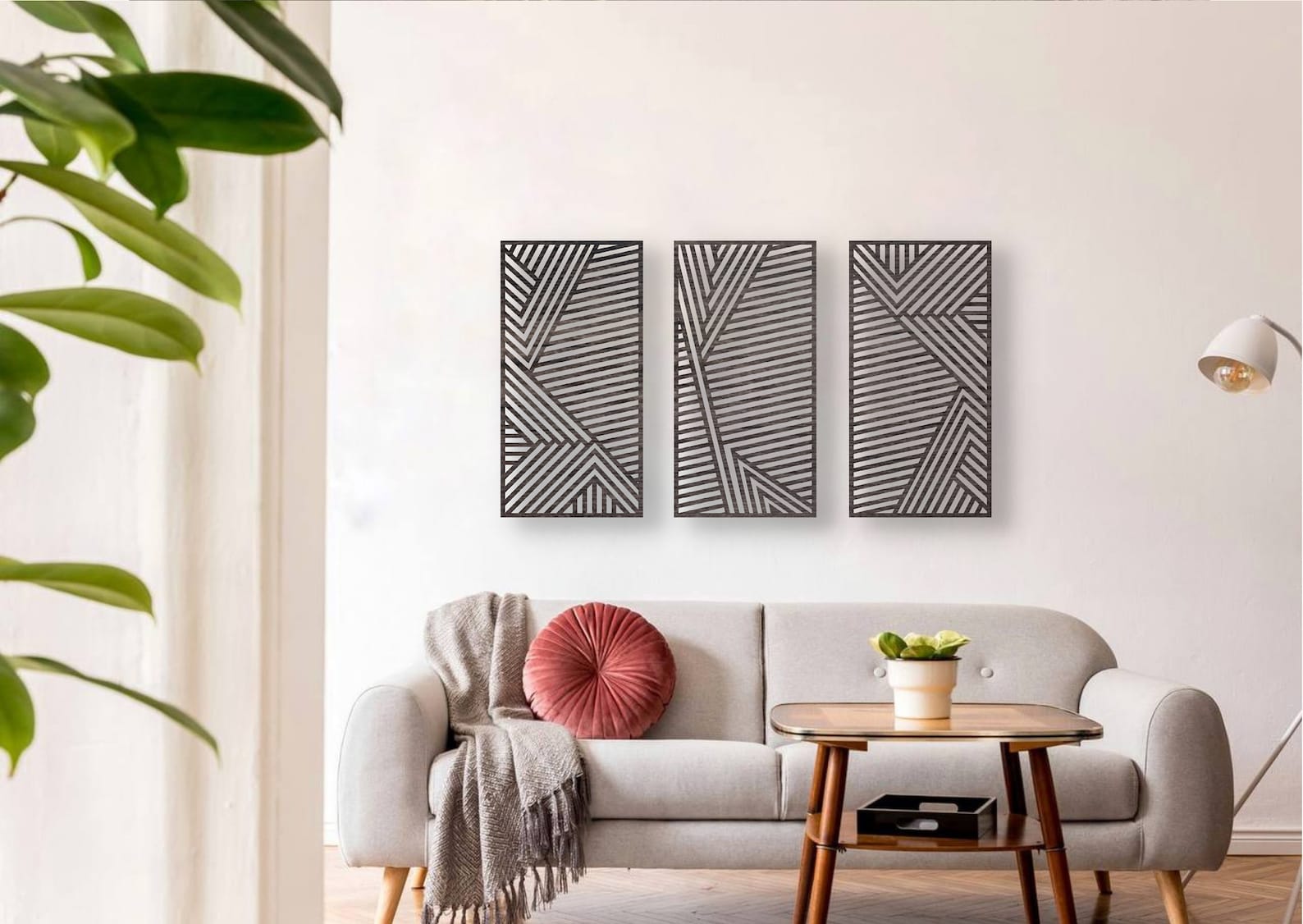 Geometric Wood Wall Art Large, Abstract Wood Wall Art, Set of Three