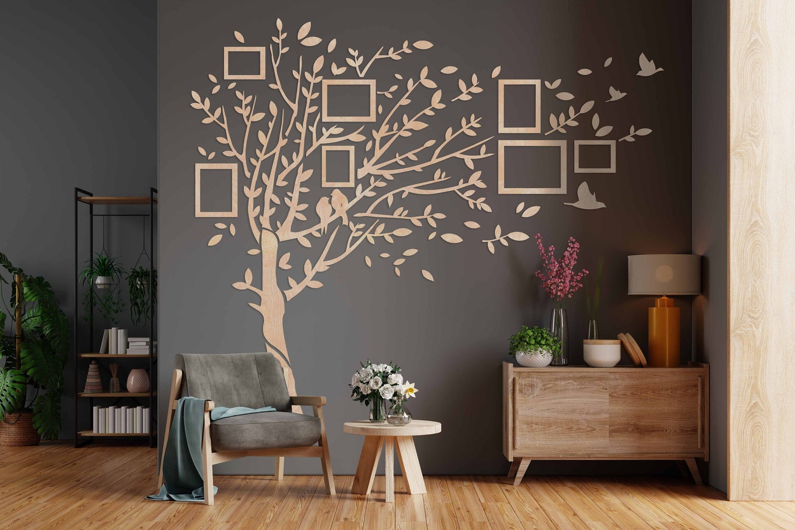 Family Tree With Photos Tree Wood Wall Art Large Family Etsy