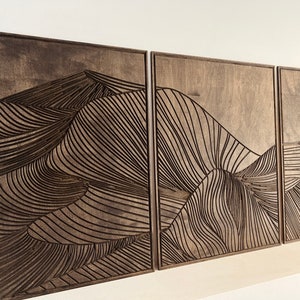 Art mural bois minimaliste, très grand art mural bois, art mural bois nouvelle ligne, art grande montagne, art montagne minimaliste, oeuvre d'art en bois