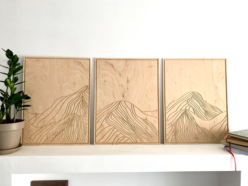 Mountain Wood Wall Art Wood Wall Decor Boho Wood Wall Art Etsy