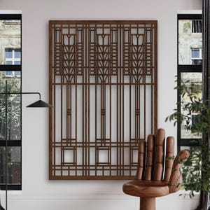 Frank Lloyd Wright-inspirerad art déco, industriell träväggkonst, modern geometrisk konstverk från mitten av århundradet | Boho träväggkonst | Livets träd