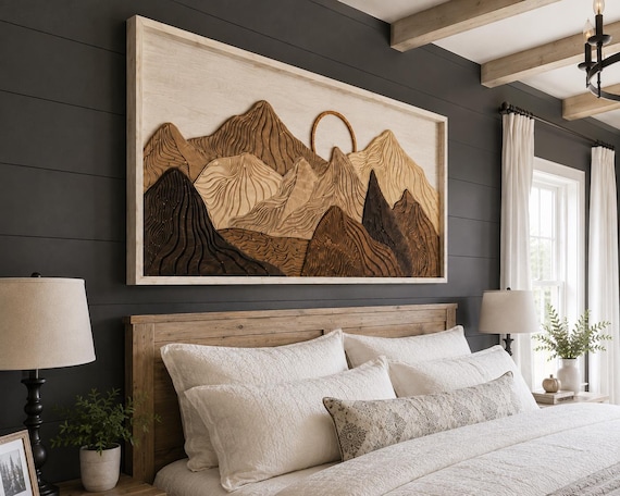 Custom Mountain Wall Art, Personalized Mountain Decor, Wood Mountain Relief, Mountain Lover Gift, Rustic Cabin Wall Art, Hiking Gift