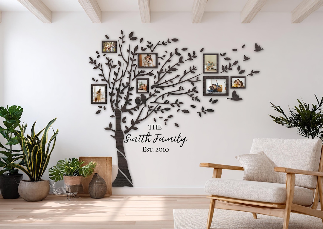 Family Tree Wall Art With Photo Frames - Wooden Memory Tree ...