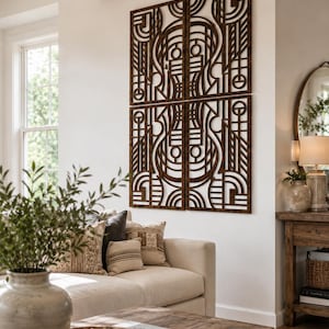 Frank Lloyd Wright houten wanddecoratie | MCM houten decoratie | Geometrische kunst in mid-century modern stijl | Boho stijl set van 4 | Abstract interieurpaneel