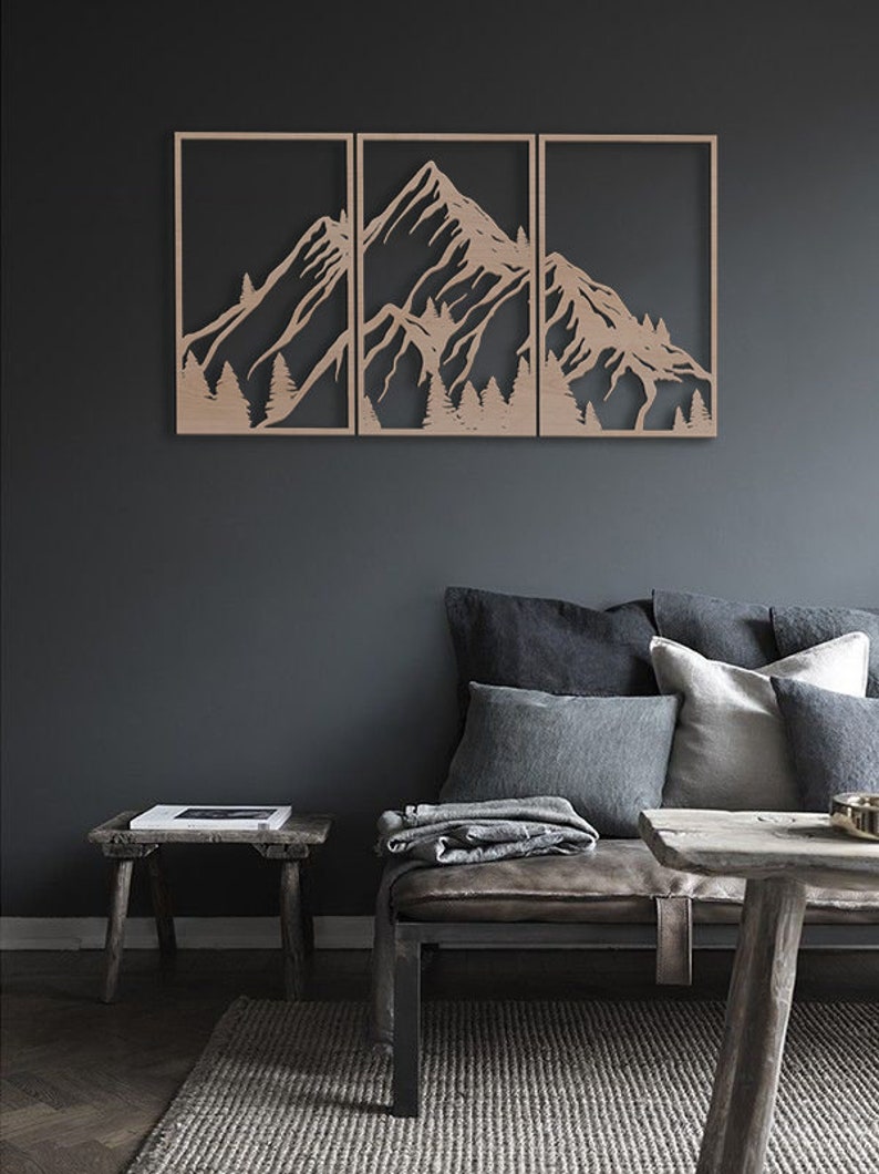 Mountain Wall Art Wood Mountain Panel Art Mountain Wall Etsy