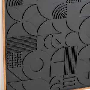 Geometric Wall Art Wood, Square Wall Art Large, Black Wood Wall Decor, Abstract Geometric Wall Art, Black 3D Wall Art, Textured Wall Art