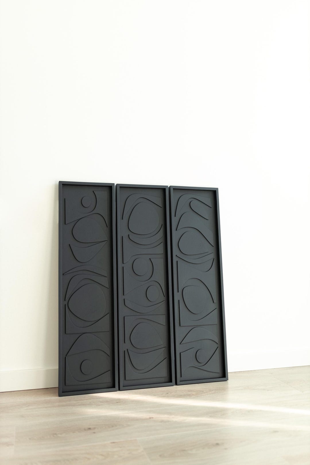 Textured Vertical Wood Wall Art Set of 3 Premium Panels With Geometric ...