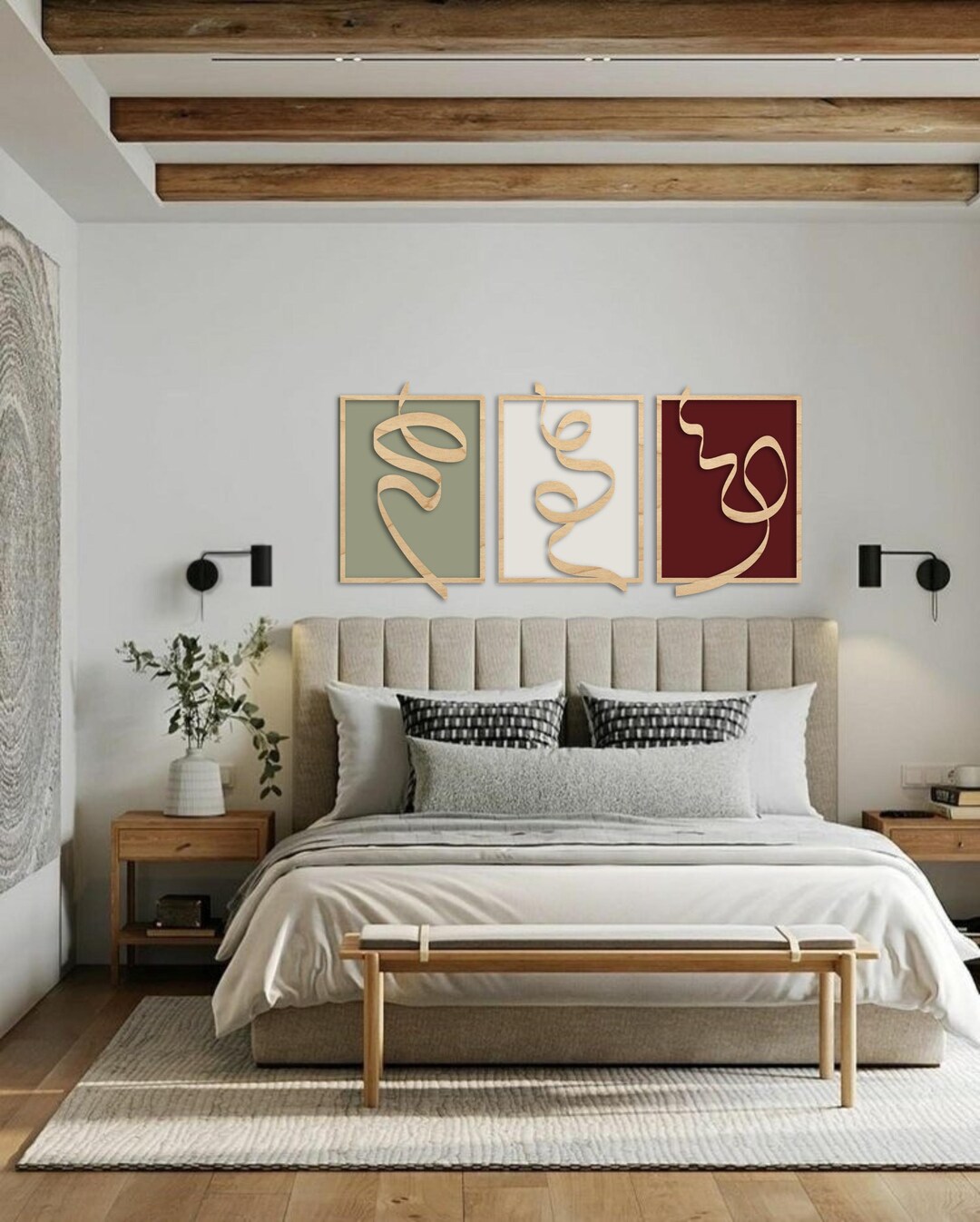 Mid Century Modern Wood Wall Art Panel Set of 3 - Atomic Wooden Wall ...