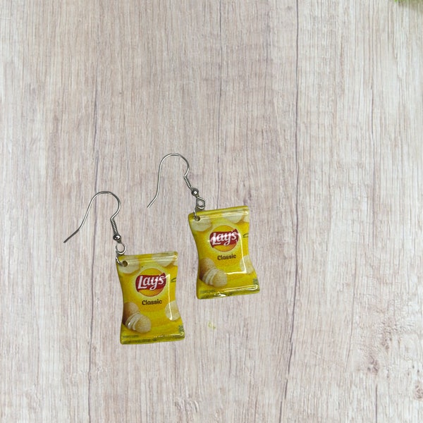 Potato Chip Earrings / Lays Potato Chips Mini Food Earring / Kawaii Earrings / Novelty Earrings / Fun Earrings / nickel free earrings / cute