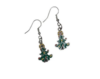 Christmas Tree  Earrings / Christmas Earrings / Enamel Earrings / Women's Earrings /  Jewelry / Dangle Earrings / Gift / Holiday earrings