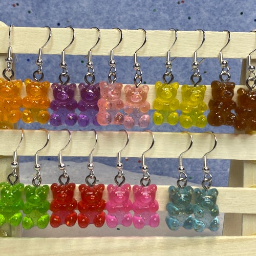 Glitter Gummy bear earrings, Gummy Bear Earrings, Colorful Gummy Bear Dangle Earrings, Candy Earrings, Gummy Bear Resin Dangle Earrings