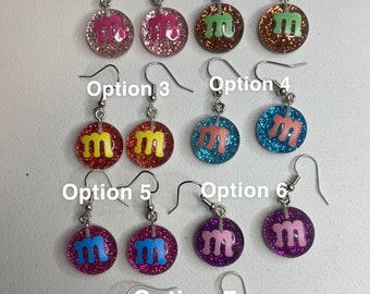 M&M Inspired Character Earrings, Candy, Dessert, Sweets, Quirky Earrings, Food Earrings, Snack Earrings , Novelty Earrings, Glitter  Earring