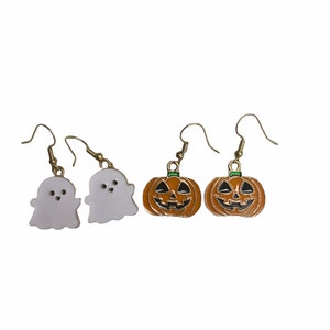 Cute scary pumpkin and ghost Halloween earrings