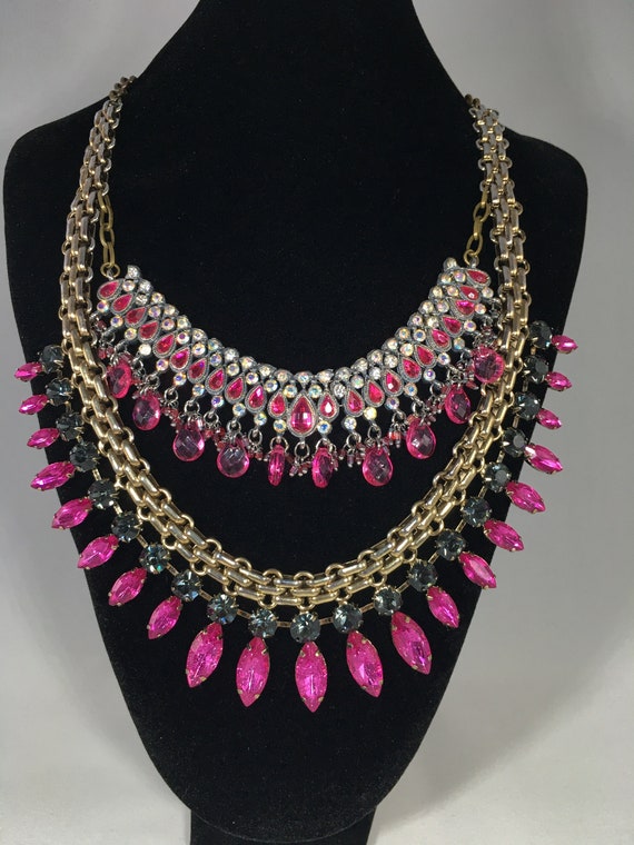 Pink Passion Statement Necklace, Repurposed Assemblage 