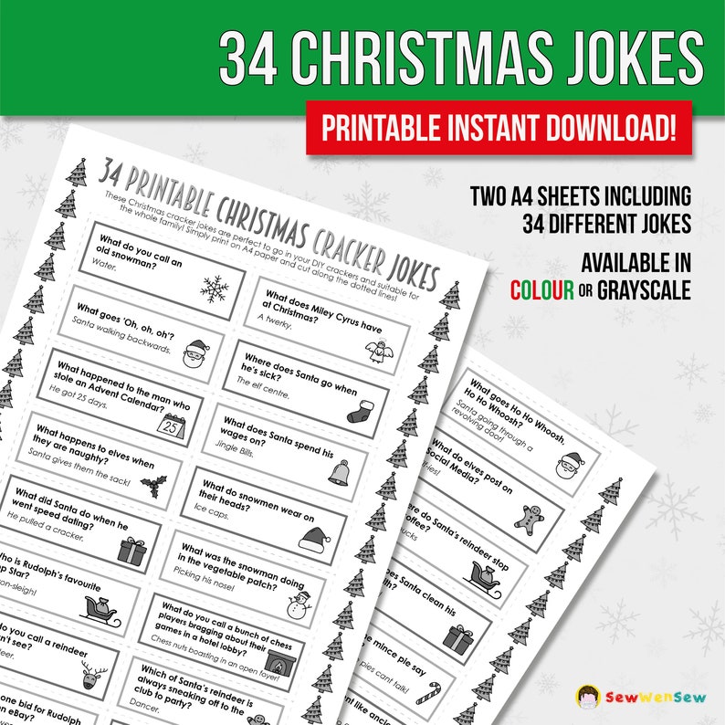 PRINTABLE Christmas Cracker Jokes // DIY Cracker Jokes // A4 Format