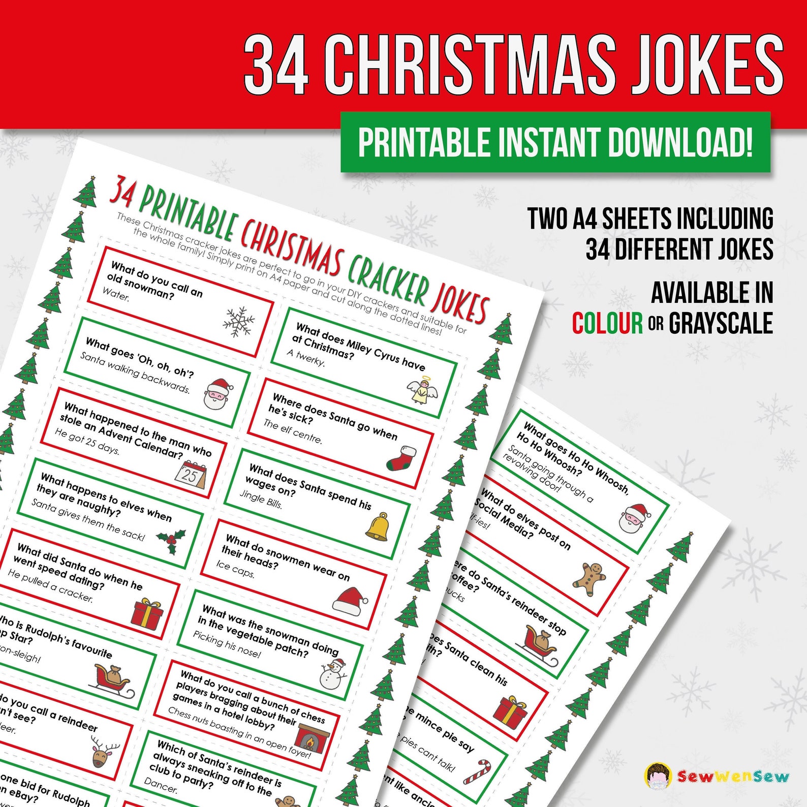 PRINTABLE Christmas Cracker Jokes // DIY Cracker Jokes // A4 Format