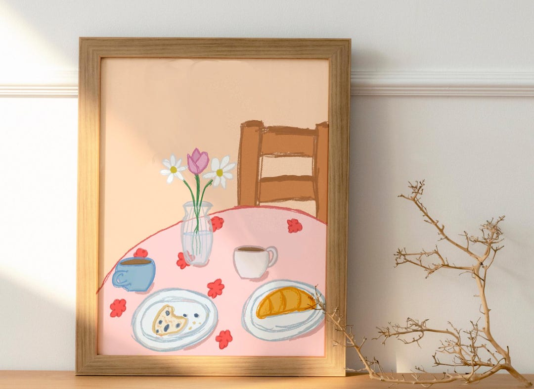 Breakfast Print Breakfast for Two Print | Breakfast Print | Croissant Print | Coffee ...