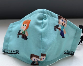 Minecraft Washable, Adjustable Face Mask - adjustable nose and ear loops