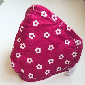 Small White Flowers on Berry Face Mask - adjustable nose and ear loops