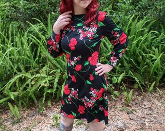 black and red rose prom dress