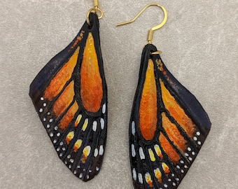 Leather Monarch Butterfly Wing Earrings