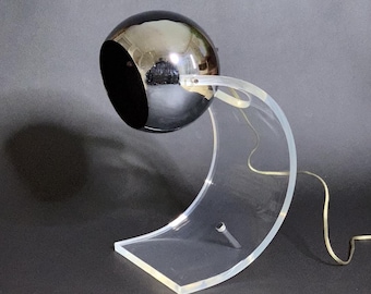 MCM 1970s Robert Sonneman Acrylic Lucite Chrome Eyeball Desk Lamp