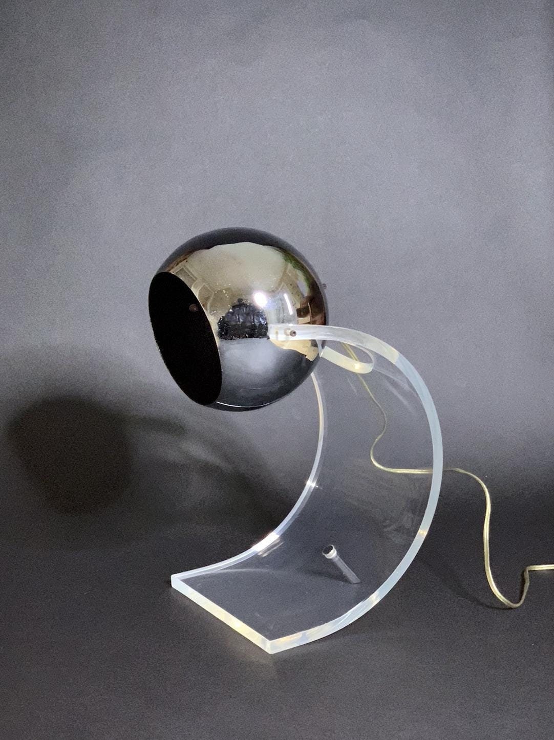 MCM 1970s Robert Sonneman Acrylic Lucite Chrome Eyeball Desk Lamp